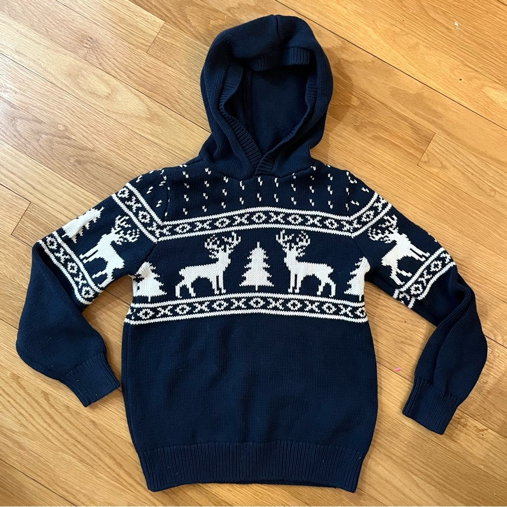 OLD NAVY Winter Scene Sweater Hoodie Navy Blue (Kids Small 6-7)
